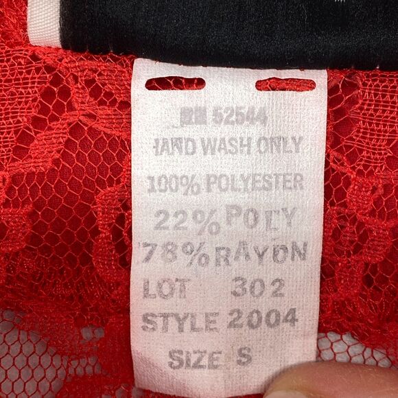 VICTORIA LANE BONNIE GOLDMAN Top S Sheer Lace Floral Button Up Long Sleeve Red - Picture 9 of 12